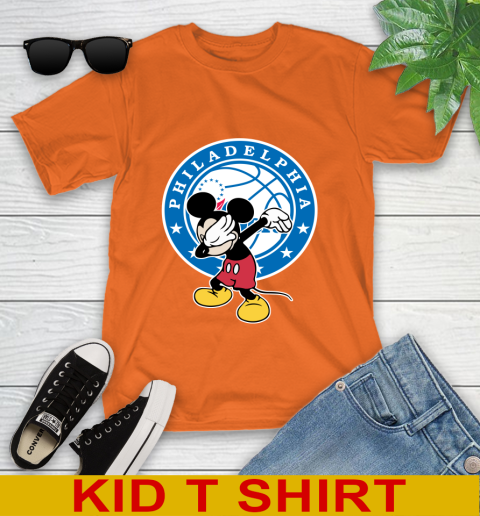 Philadelphia 76ers NBA Basketball Dabbing Mickey Disney Sports Youth T-Shirt 7