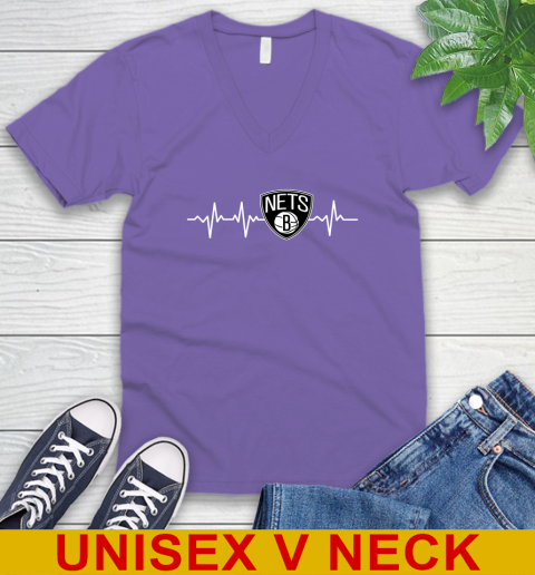 Brooklyn Nets NBA Basketball Heart Beat Shirt V-Neck T-Shirt 8