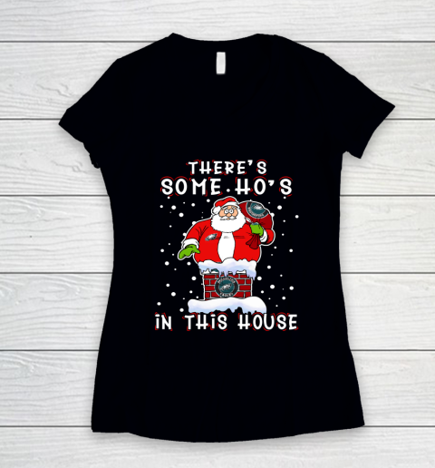 Philadelphia Eagles Christmas There Is Some Hos In This House Santa Stuck In The Chimney NFL Women's V-Neck T-Shirt