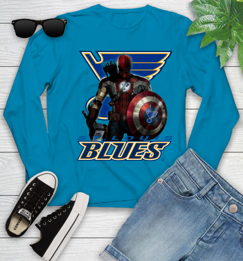 NHL Captain America Thor Spider Man Hawkeye Avengers Endgame Hockey St.Louis Blues Youth Long Sleeve 7