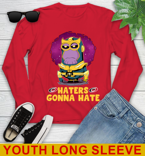 NHL Hockey Carolina Hurricanes Haters Gonna Hate Thanos Minion Marvel Shirt Youth Long Sleeve 11