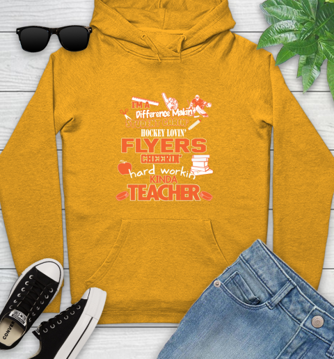 Philadelphia Flyers NHL I'm A Difference Making Student Caring Hockey Loving Kinda Teacher Youth Hoodie 2