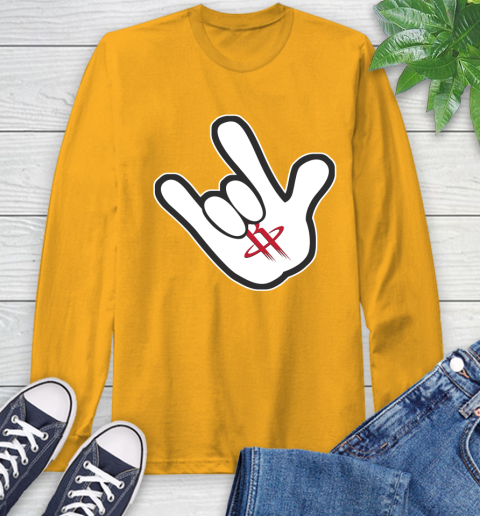 Houston Rockets NBA Basketball Mickey Rock Hand Disney Long Sleeve T-Shirt 3