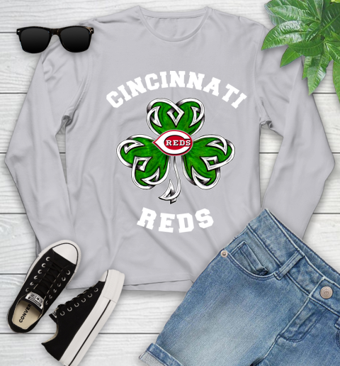 MLB Cincinnati Reds Three Leaf Clover St Patrick's Day Baseball Sports Youth Long Sleeve 5