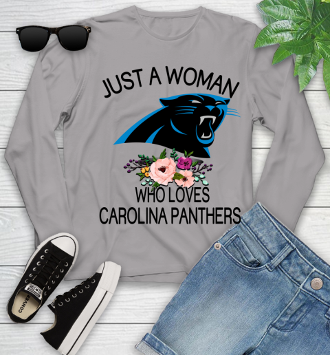 NFL Just A Woman Who Loves Carolina Panthers Football Sports Youth Long Sleeve 3