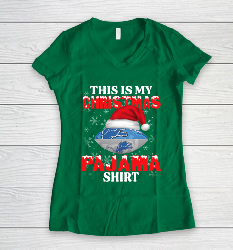 Detroit Lions This Is My Christmas Pajama Shirt NFL Women's V-Neck T-Shirt 3