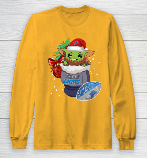Detroit Lions Christmas Baby Yoda Star Wars Funny Happy NFL Long Sleeve T-Shirt 3