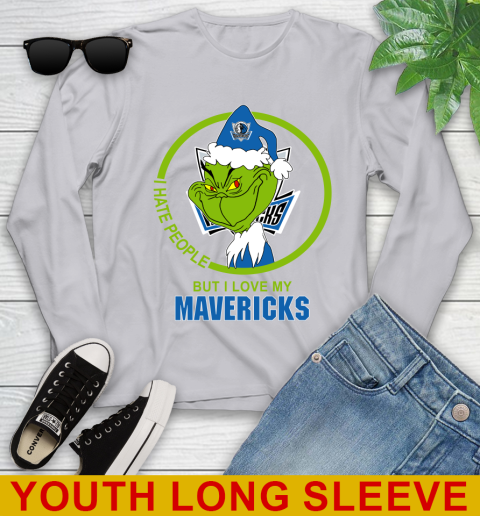 Dallas Mavericks NBA Christmas Grinch I Hate People But I Love My Favorite Basketball Team Youth Long Sleeve 6