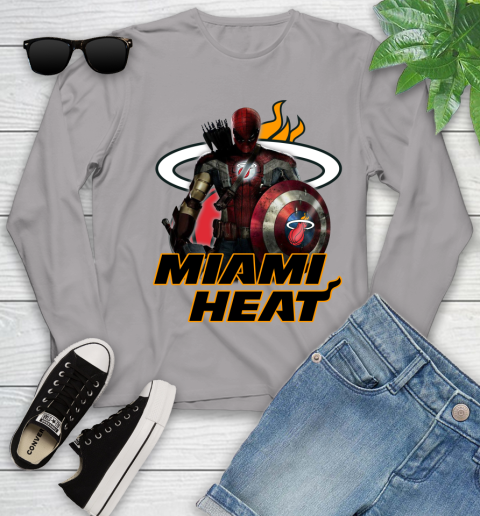 Miami Heat NBA Basketball Captain America Thor Spider Man Hawkeye Avengers Youth Long Sleeve 5