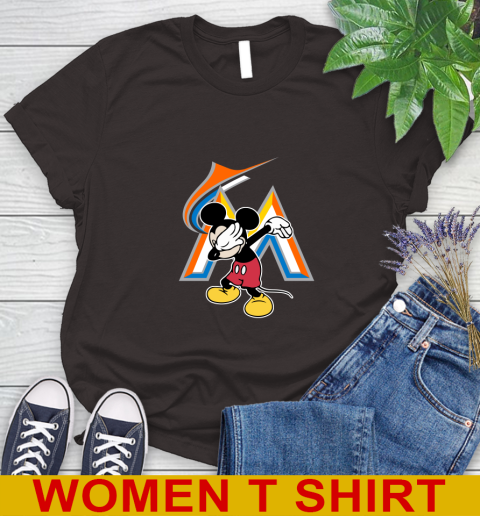 Miami Marlins MLB Baseball Dabbing Mickey Disney Sports Women's T-Shirt 8