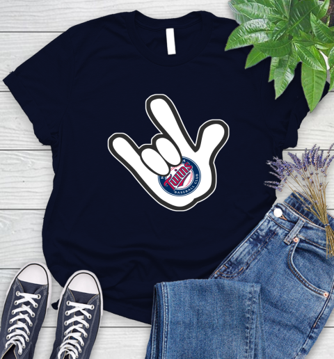 Minnesota Twins MLB Baseball Mickey Rock Hand Disney Women's T-Shirt 3