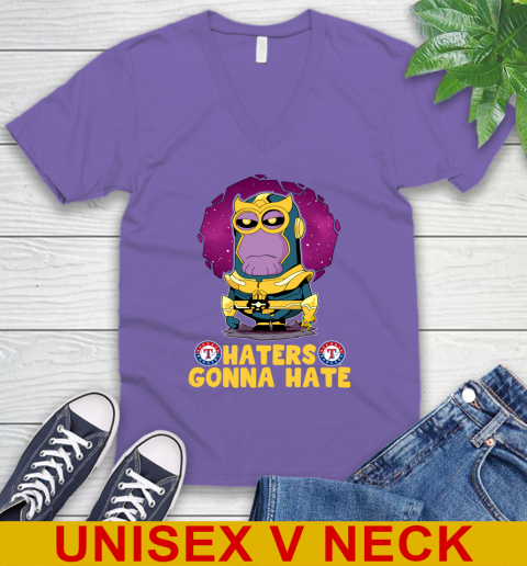 MLB Baseball Texas Rangers Haters Gonna Hate Thanos Minion Marvel Shirt V-Neck T-Shirt - Image 10
