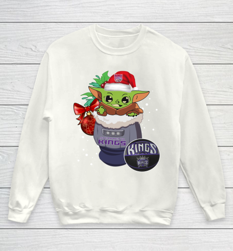 Sacramento Kings Christmas Baby Yoda Star Wars Funny Happy NBA Youth Sweatshirt 2