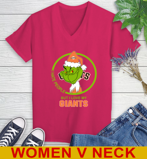 San Francisco Giants MLB Christmas Grinch I Hate People But I Love My Favorite Baseball Team Women's V-Neck T-Shirt 10
