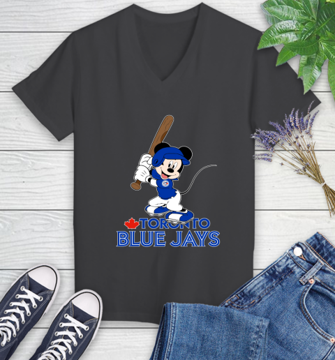 MLB Baseball Toronto Blue Jays Cheerful Mickey Mouse Shirt Women's V-Neck T-Shirt 7