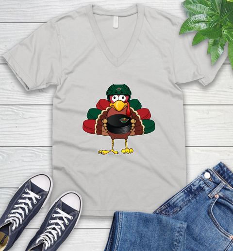 Minnesota Wild Turkey Thanksgiving Day V-Neck T-Shirt