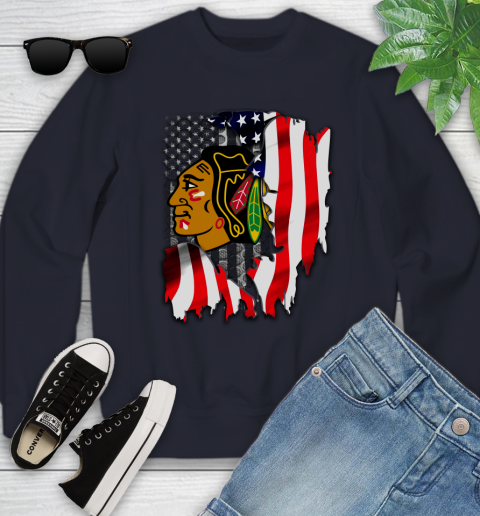 Chicago Blackhawks NHL Hockey American Flag Youth Sweatshirt 2