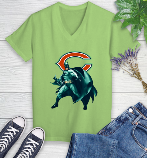 NFL Batman Football Sports Chicago Bears Women's V-Neck T-Shirt 11
