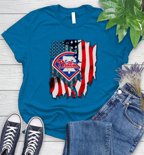 Philadelphia Phillies MLB Baseball American Flag Women's T-Shirt 10