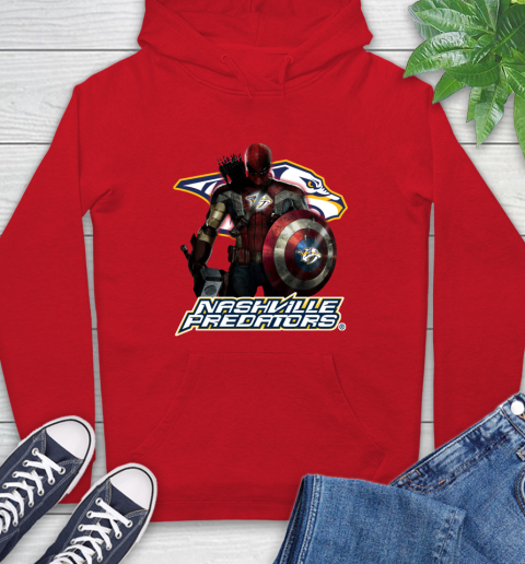 NHL Captain America Thor Spider Man Hawkeye Avengers Endgame Hockey Nashville Predators Hoodie 10