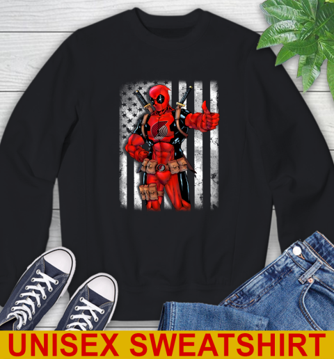 NBA Basketball Portland Trail Blazers Deadpool American Flag Shirt Sweatshirt