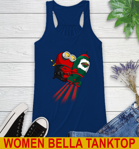 NHL Hockey Minnesota Wild Deadpool Minion Marvel Shirt Racerback Tank 7