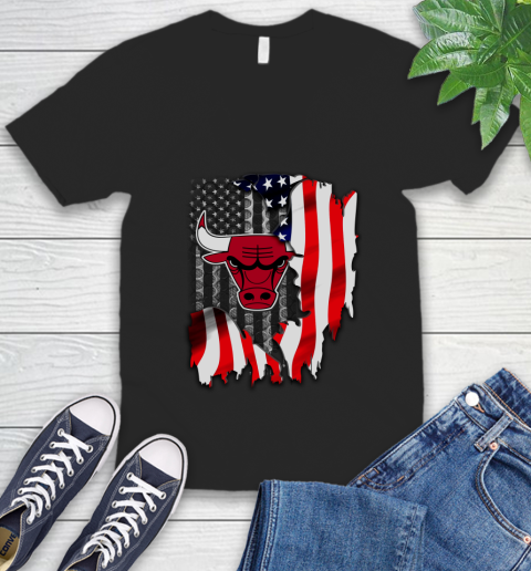 Chicago Bulls NBA Basketball American Flag V-Neck T-Shirt