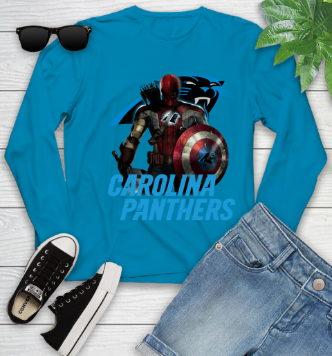 NFL Captain America Thor Spider Man Hawkeye Avengers Endgame Football Carolina Panthers Youth Long Sleeve 7