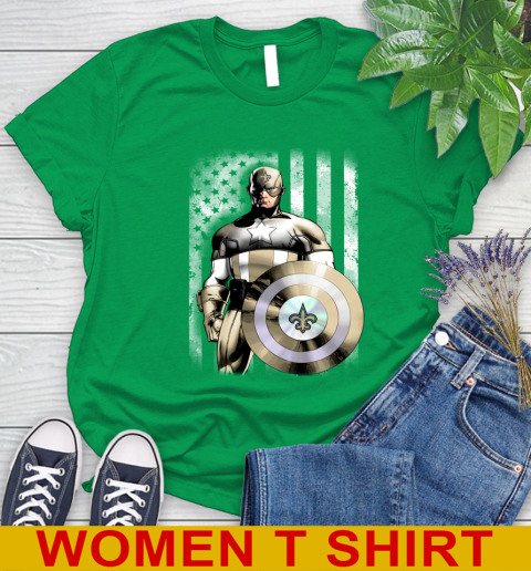 New Orleans Saints NFL Football Captain America Marvel Avengers American Flag Shirt Women's T-Shirt 7