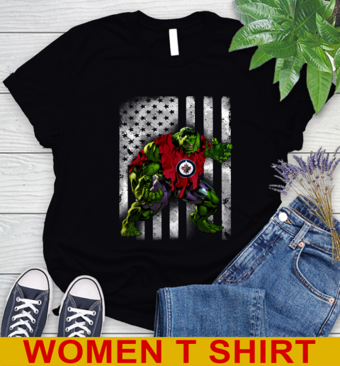 Winnipeg Jets Hulk Marvel Avengers NHL Hockey American Flag Women's T-Shirt