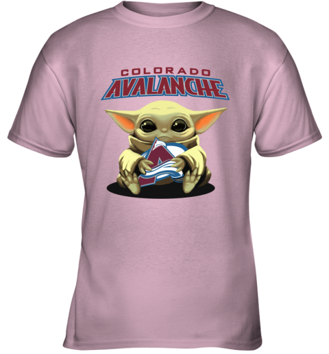 uhns baby yoda hugs the colorado avalanche youth t shirt 26 front light pink