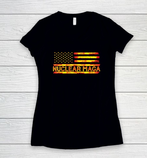 Nuclear Maga USA Flag Women's V-Neck T-Shirt