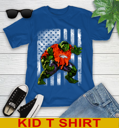 Denver Broncos Hulk Marvel Avengers NFL Football American Flag Youth T-Shirt 10
