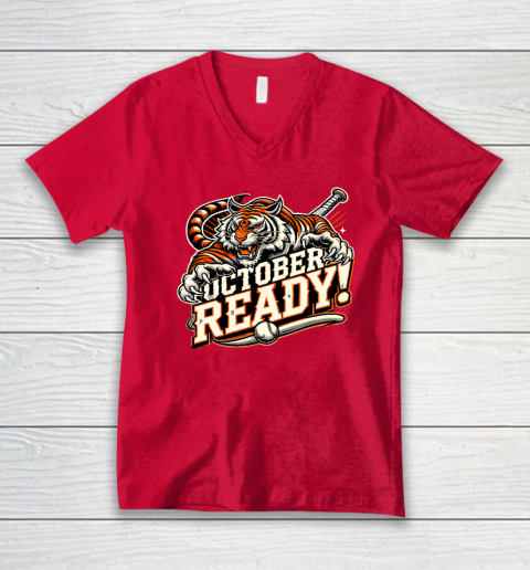 October Ready Baseball Tiger Fan V-Neck T-Shirt 5