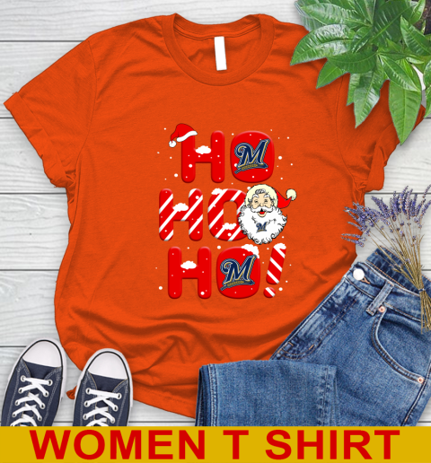 Milwaukee Brewers MLB Baseball Ho Ho Ho Santa Claus Merry Christmas Shirt Women's T-Shirt 3