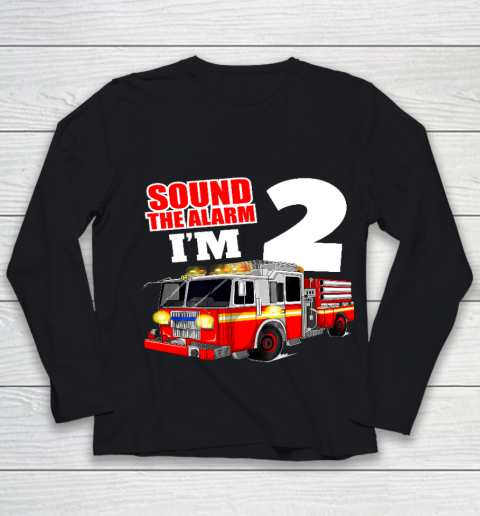 Kids Fire Truck 2nd Birthday T Shirt Boy Firefighter 2 Years Old Youth Long Sleeve