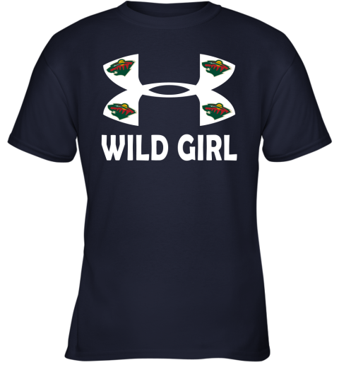 NHL Minnesota Wild Girl Under Armour Hockey Sports 5RypvRYwYWk youth t shirt 26 95 151514 front navy