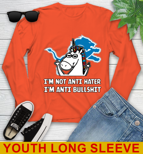 Detroit Lions NFL Football Unicorn I'm Not Anti Hater I'm Anti Bullshit Youth Long Sleeve 4