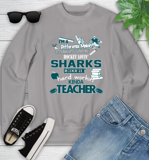 San Jose Sharks NHL I'm A Difference Making Student Caring Hockey Loving Kinda Teacher Youth Sweatshirt 3