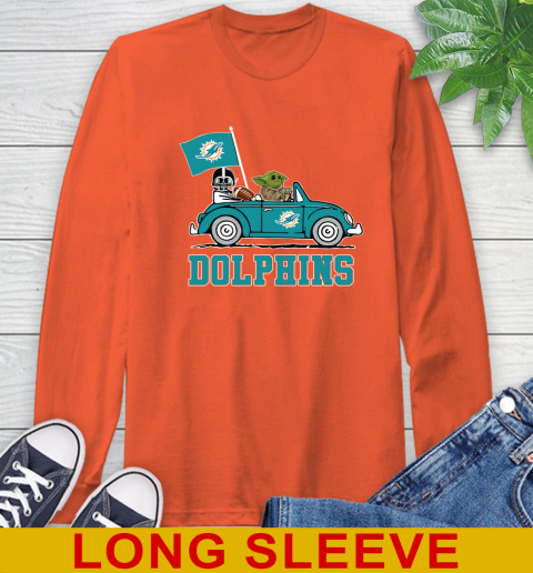 NFL Football Miami Dolphins Darth Vader Baby Yoda Driving Star Wars Shirt Long Sleeve T-Shirt 5