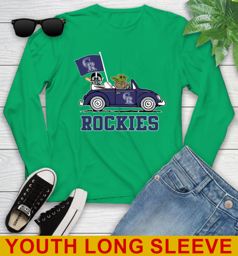 MLB Baseball Colorado Rockies Darth Vader Baby Yoda Driving Star Wars Shirt Youth Long Sleeve 7