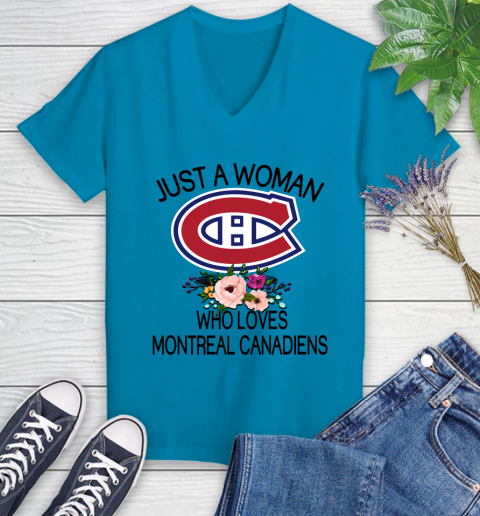 NHL Just A Woman Who Loves Montreal Canadiens Hockey Sports Women's V-Neck T-Shirt 4