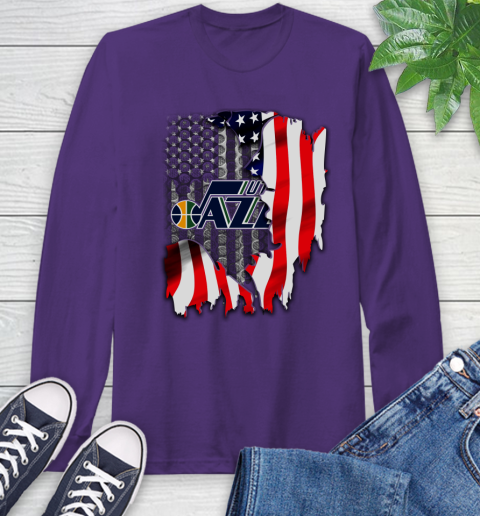Utah Jazz NBA Basketball American Flag Long Sleeve T-Shirt - Image 6