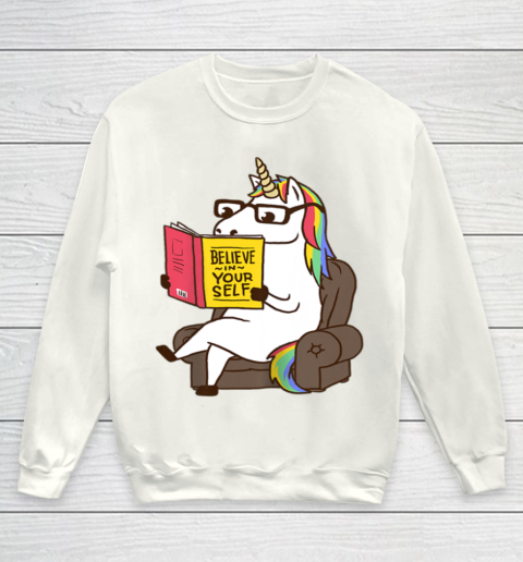 Unicorn Shirt Believe in Yourself Motivational Book Lover Youth Sweatshirt 2