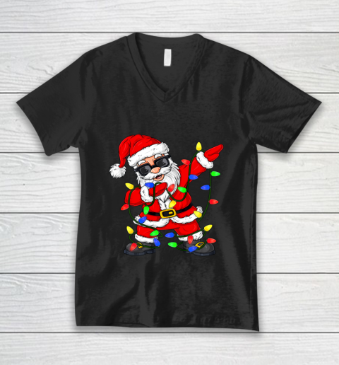 Dabbing Santa Claus Christmas Tree Lights Boys Kids Dab Xmas V-Neck T-Shirt