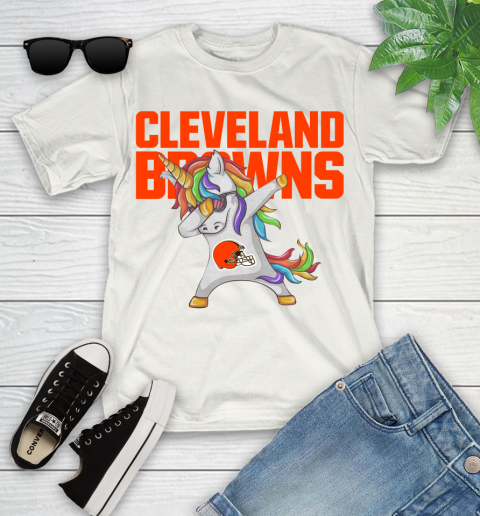 Cleveland Browns NFL Football Funny Unicorn Dabbing Sports Youth T-Shirt