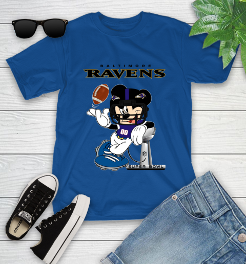 NFL Baltimore Ravens Mickey Mouse Disney Super Bowl Football T Shirt Youth T-Shirt 9