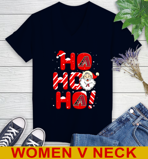 Arizona Diamondbacks MLB Baseball Ho Ho Ho Santa Claus Merry Christmas Shirt Women's V-Neck T-Shirt 2