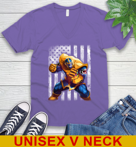 NHL Hockey Carolina Hurricanes Thanos Marvel American Flag Shirt V-Neck T-Shirt 8