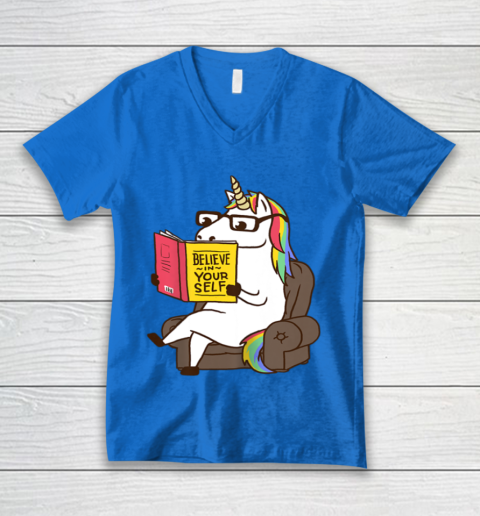 Unicorn Shirt Believe in Yourself Motivational Book Lover V-Neck T-Shirt 6